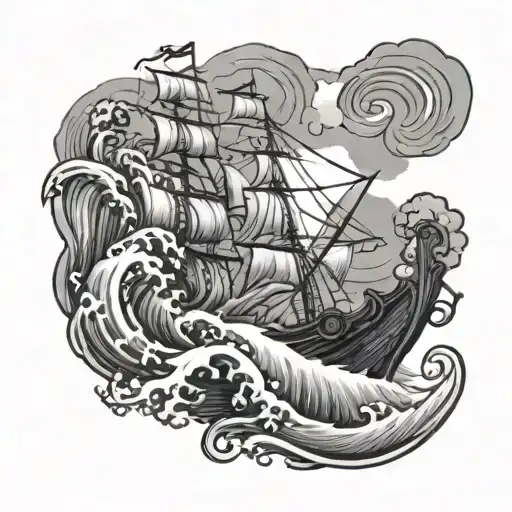 poseidon, ship sailing through stormy seas Sea monster tattoo design idea