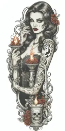 multiple vampire blood women candle burning cemetary tattoo design idea