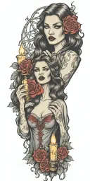 multiple vampire blood women candle burning cemetary tattoo design idea