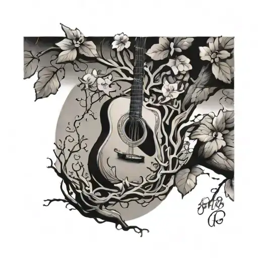 family tree, holy cross and guitar  tattoo design idea