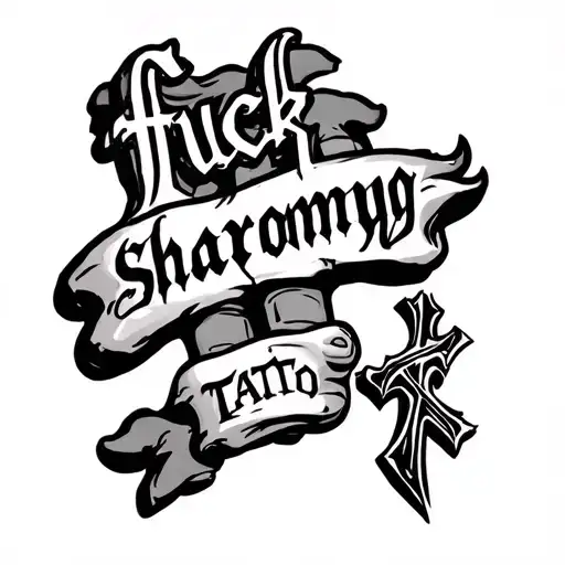 On the back of the hand there is the inscription fuck sharomyg and a cross below tattoo design idea