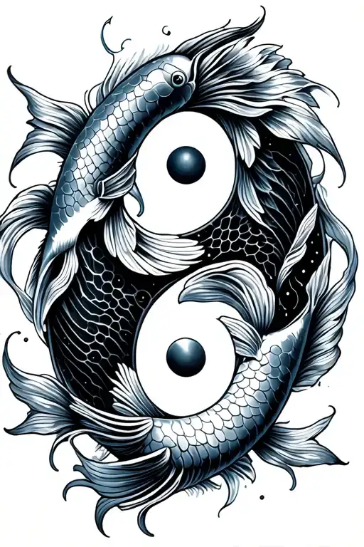 yin and yang tattoo with koi fish swimming  tattoo design idea