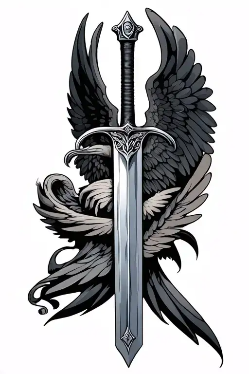 Long sword with wings hugging sword only 2 wings  tattoo design idea