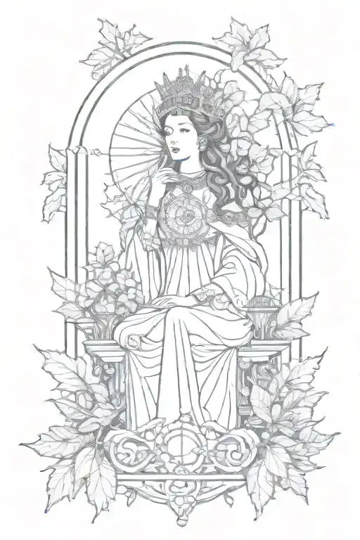 empress tarot card with leaves around it tattoo design idea