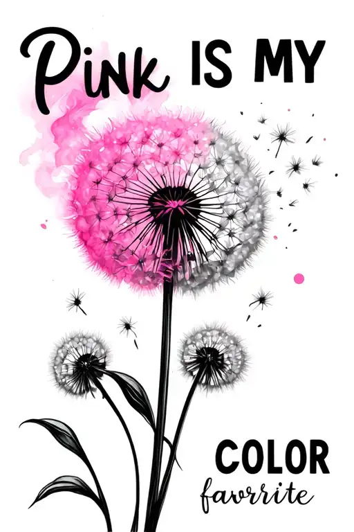 "Pink is my favorite color" dandelion blowing tattoo design idea