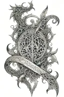 Elvish script surrounded by Numenorian artwork combining elements tattoo design idea