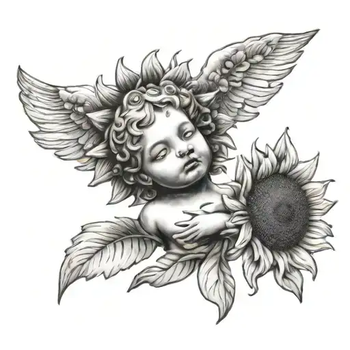 cherub sun flower tattoo tattoo design idea