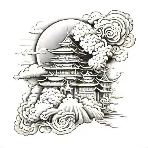 Japanese Empire with clouds tattoo design idea