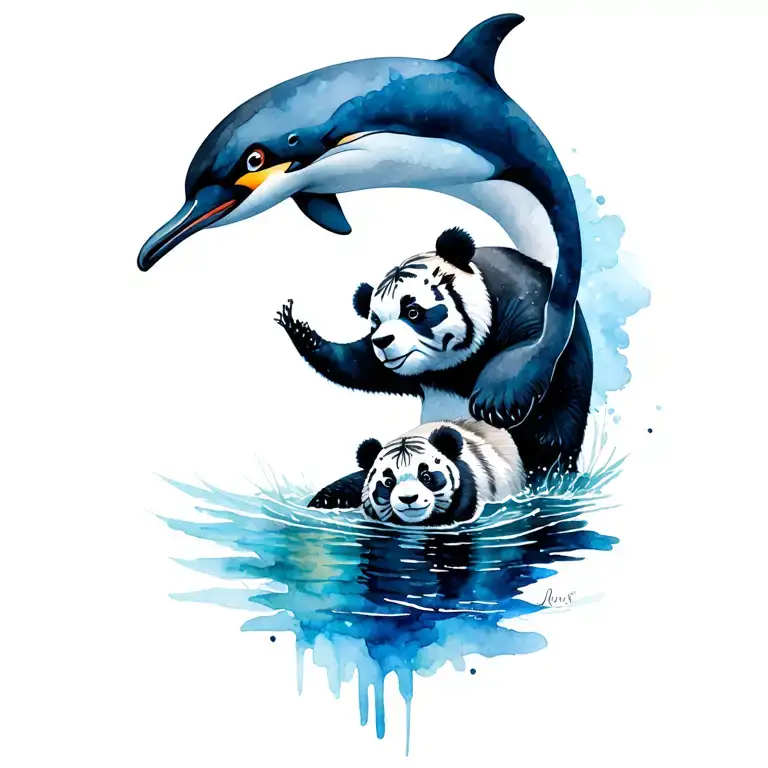 dolphin penguin tiger and panda bear tattoo design idea