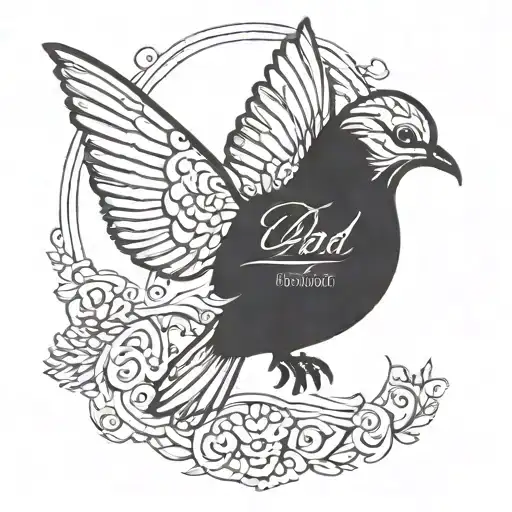 outline of a dove flying with wording dad incorporated in outline  tattoo design idea