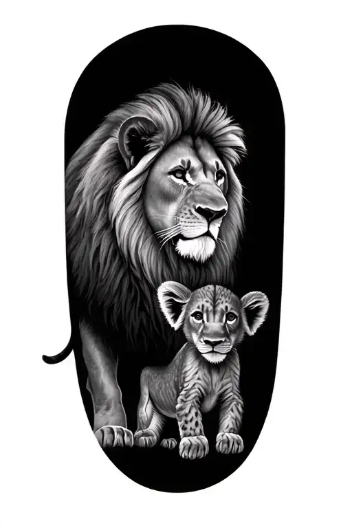 lion king and 2 male cubs playing tattoo design idea
