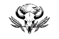 steer skull with eagle and feathers tattoo design idea