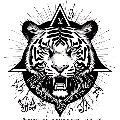 "De Oppresso Liber, שבט יהודה" "De Oppresso Liber, שבט יהודה" Sun with rays, 6 7 9 triangle, tree with roots, music notes, roman numerals, praying hands, fierce tiger face, waves,  tattoo design idea