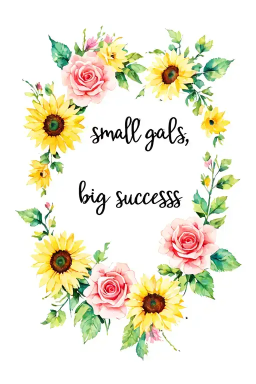 "Small goals, big successes " Roses and sunflowers tattoo design idea