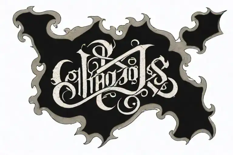 old English letters spelling chaos tattoo design idea