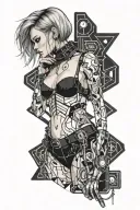 Sexy girl, Gigantic Boobs, cleavage, wide hips, petite, big booty.. grungy torn clothing, short bob hairstyle, smoking  tattoo design idea