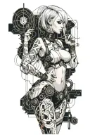 Sexy girl, Gigantic Boobs, cleavage, wide hips, petite, big booty.. grungy torn clothing, short bob hairstyle, smoking  tattoo design idea