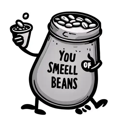 A stick figure bean holding a small tin of beans with the words you smell of beans incorporated  tattoo design idea