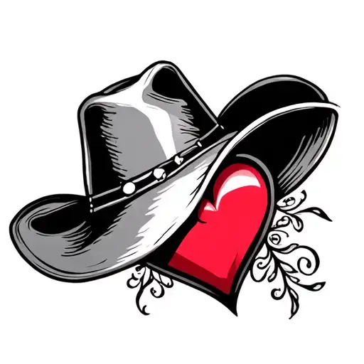 girly heart with cowboy hat inside tattoo design idea