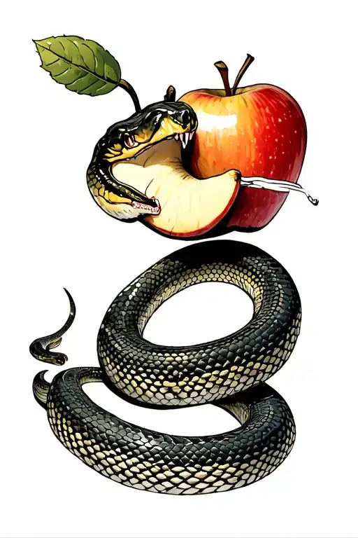 snake eating an apple tattoo design idea