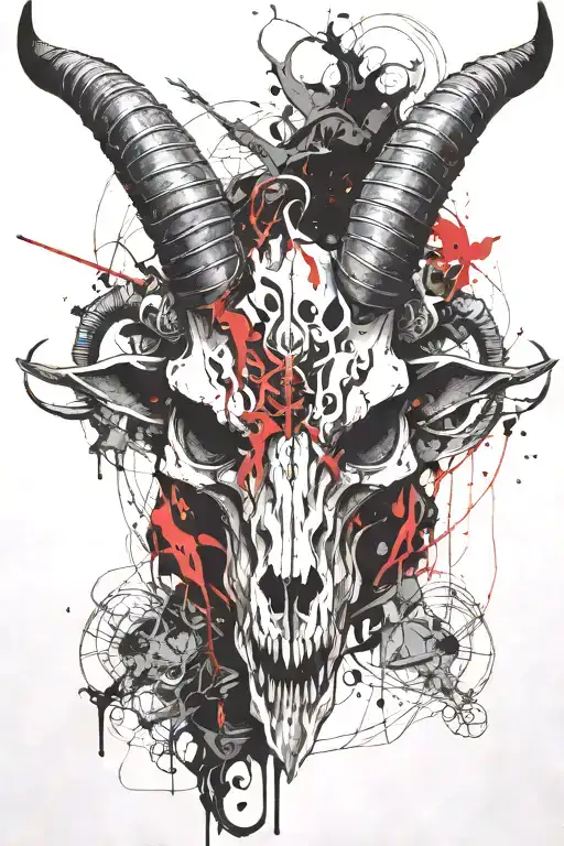 Capricorn goat skull with horns wrapped tattoo design idea