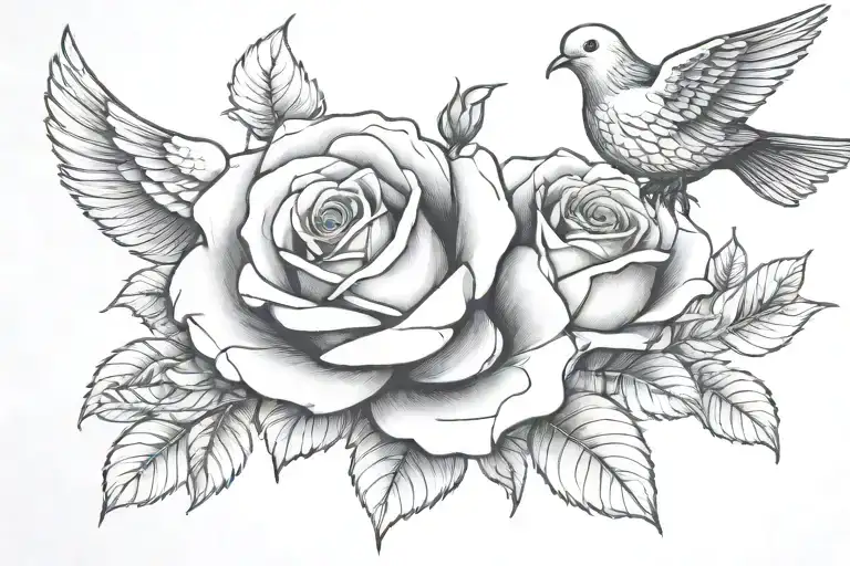 roses made of money and dove  tattoo design idea