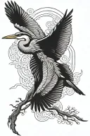 flying great blue heron flying tattoo design idea