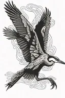 flying great blue heron flying tattoo design idea