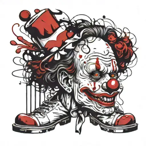 large male scary clown nurse fluffy hair large shoes red nose tattoo design idea