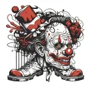 large male scary clown nurse fluffy hair large shoes red nose tattoo design idea