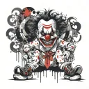 large male scary clown nurse fluffy hair large shoes red nose tattoo design idea