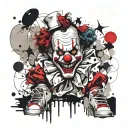 large male scary clown nurse fluffy hair large shoes red nose tattoo design idea