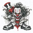 large male scary clown nurse fluffy hair large shoes red nose tattoo design idea