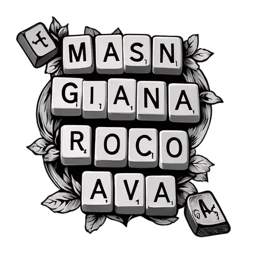 "Mason, Gianna, Rocco, Ava" Scrabble Tile tattoo design idea