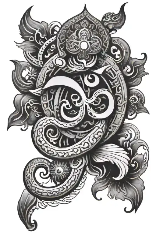 om trishul Om and damru with nerves tattoo design idea