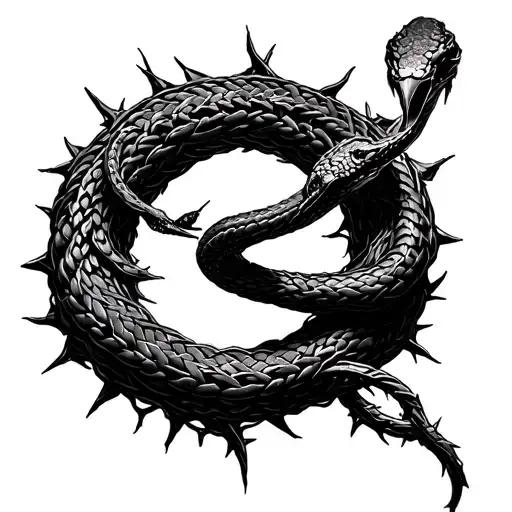 broken chain snake wrapped in thorns wrapped form circle tattoo design idea