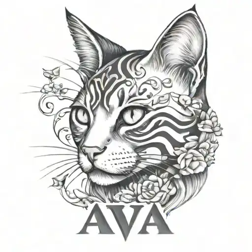 cat with the inscription AVA 152 tattoo design idea