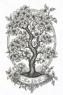 tree of life with May, August, October, November, June birth flowers tattoo design idea
