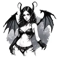 Gothic, Succubus, Big Boobs, G-String, Ripped Bra, G-String tattoo design idea