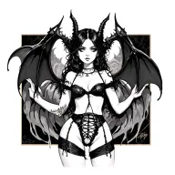 Gothic, Succubus, Big Boobs, G-String, Ripped Bra, G-String tattoo design idea