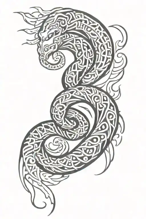 Spiral Sun and Snake intertwined wispy tattoo design idea