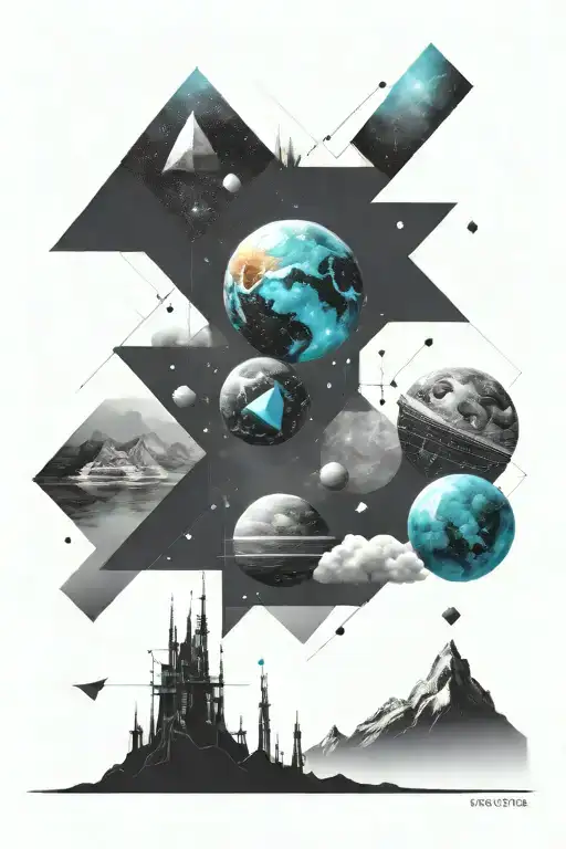 A Geometric Space Landscape Inspired By Technology Incorporating A Small Amount Of Cyan Tattoo tattoo design idea