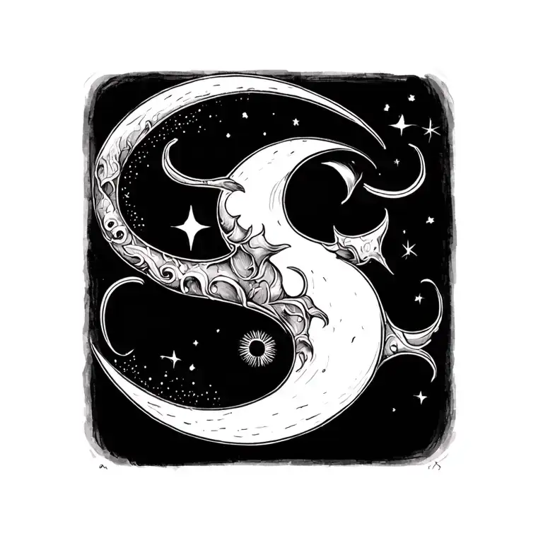 simple designnof Moon and letter S and evil eye tattoo design idea