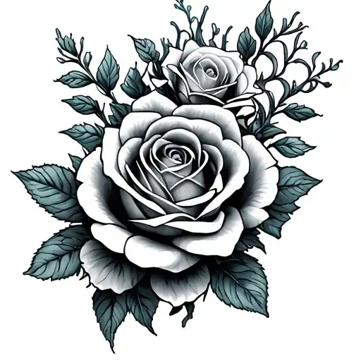 coral and roses intertwined tattoo design idea