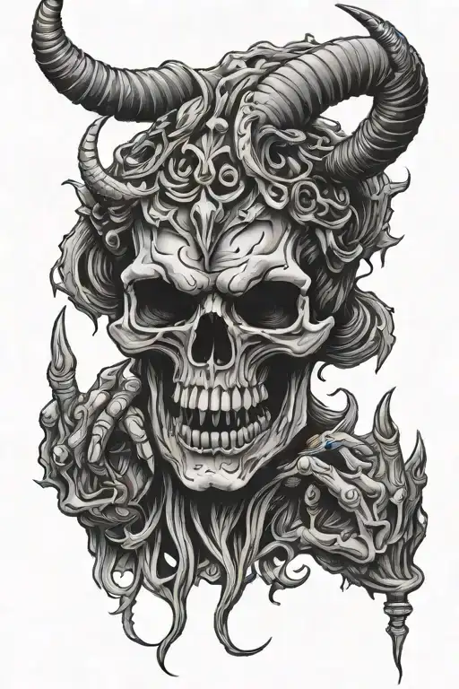 skull and devil horns heavy metal fingers  tattoo design idea