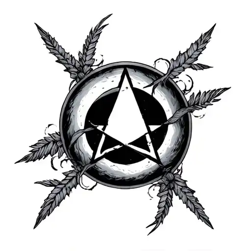 pentagram witn moon cycles long stretched tattoo design idea
