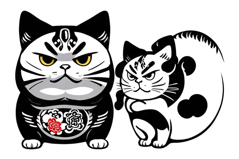 Yakuza Lucky Cat Daruma tattoo design idea