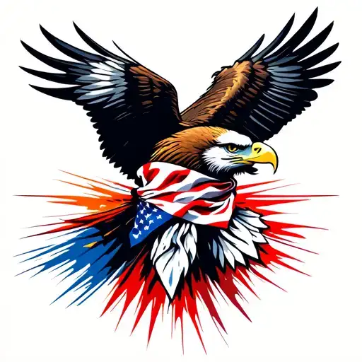 Flying Bald Eagle wearing an American Flag bandana. tattoo design idea