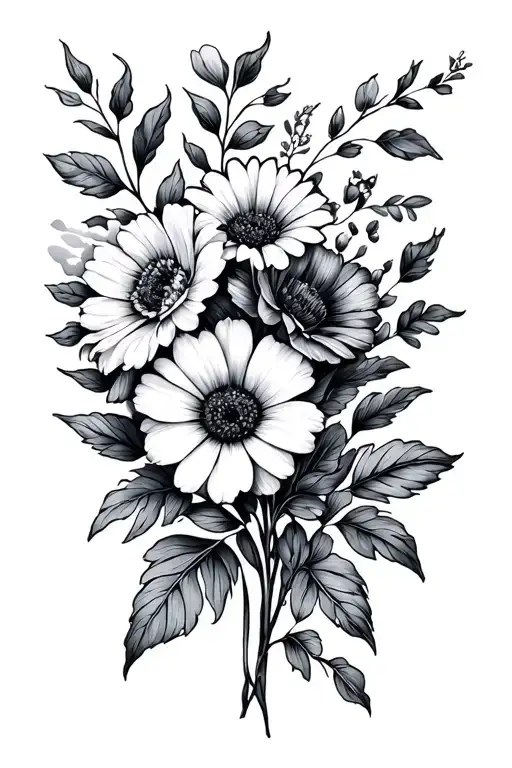 month flowers for august, march and december together in a design tattoo design idea
