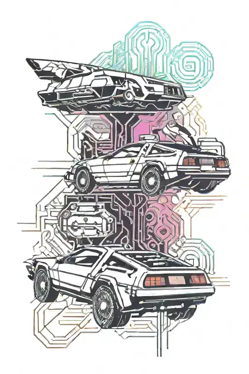 DeLorean cyberpunk tattoo design idea